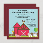 Barnyard Birthday party nodigt blauw uit Kaart (Voorkant / Achterkant)