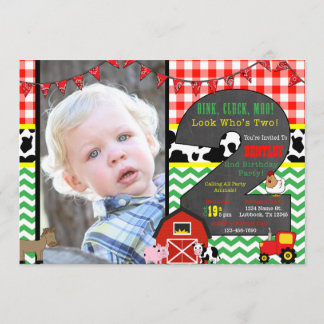Barnyard Birthday Photo Invitation Kaart