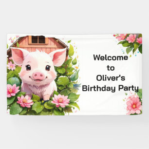 Barnyard Bliss Pink Piggy Verjaardagsbanner Spandoek