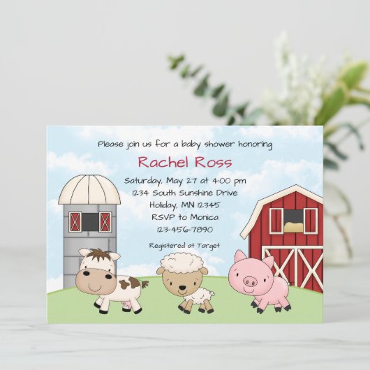 Barnyard Boerderij Baby Shower Uitnodigingen (Staand voorkant)