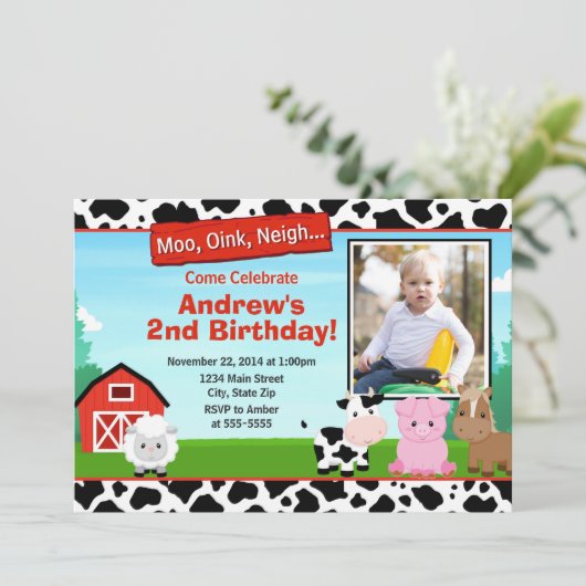 Barnyard Boerderij Birthday Invitation Kaart (Staand voorkant)