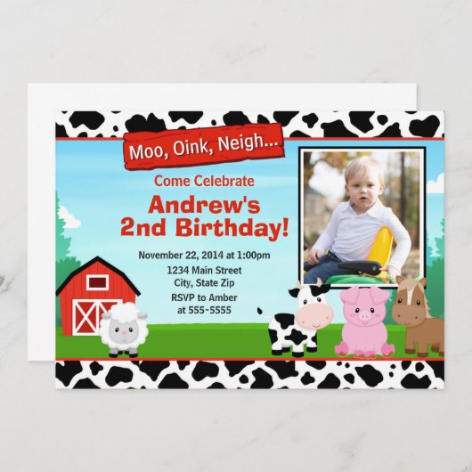 Barnyard Boerderij Birthday Invitation Kaart (Voorkant / Achterkant)