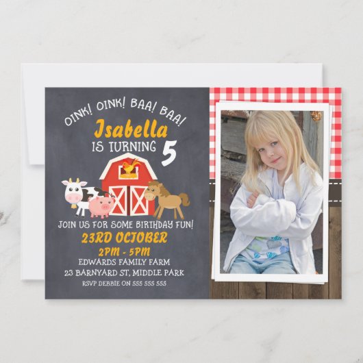 Barnyard Chalkboard Photo Anniversaire Invitation (Devant)