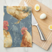 Barnyard Chickens and Botanical Pattern Design Theedoek (Quarter Fold)