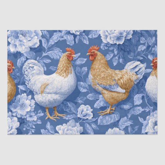 Barnyard Chickens and Botanical Pattern  Tissuepapier (Voorkant)