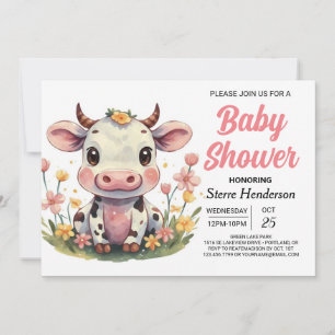 Barnyard Elegant Roze Koe Baby shower Kaart
