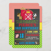 Barnyard Farm Animal Anniversaire Fête Invitation (Devant / Derrière)