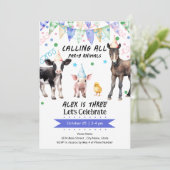 Barnyard Farm Animals 3e verjaardag Kaart (Staand voorkant)