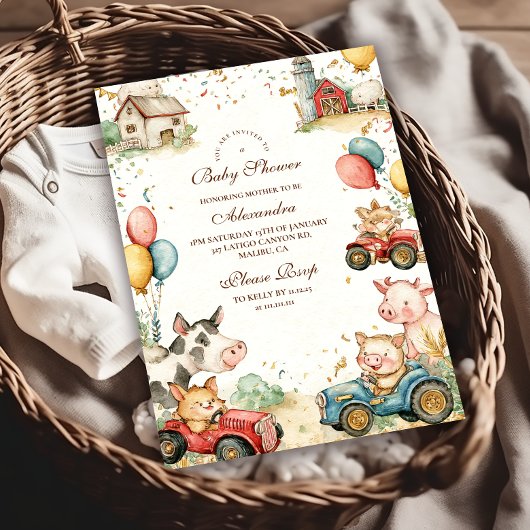 Barnyard Farm Animals Baby shower Kaart