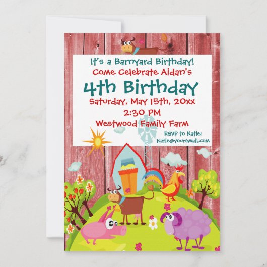 Barnyard Farm Animals Barnwood Birthday Invitation Kaart (Voorkant)