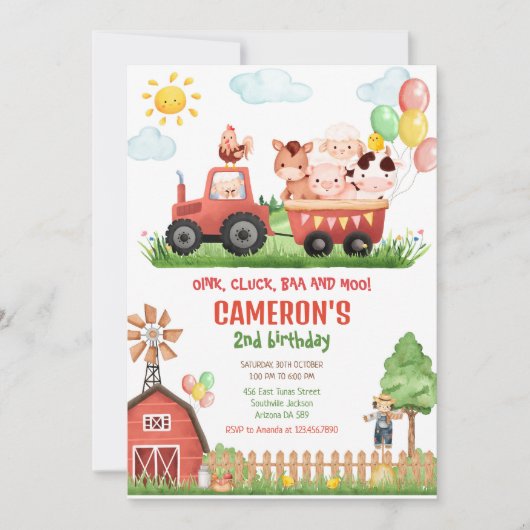 Barnyard Farm Animals Birthday Invitation (Devant)