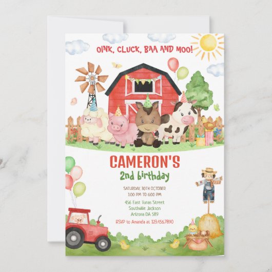 Barnyard Farm Animals Birthday Invitation (Devant)