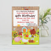 Barnyard Farm Animals Burlap Birthday Invitation Kaart (Staand voorkant)