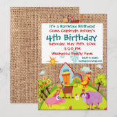 Barnyard Farm Animals Burlap Birthday Invitation Kaart (Voorkant / Achterkant)