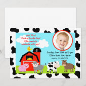 Barnyard Farm Animals Foto Birthday Invitation Kaart (Voorkant / Achterkant)