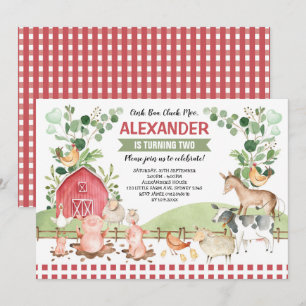 Barnyard Farm Animals Greenery Verjaardagsfeest Kaart