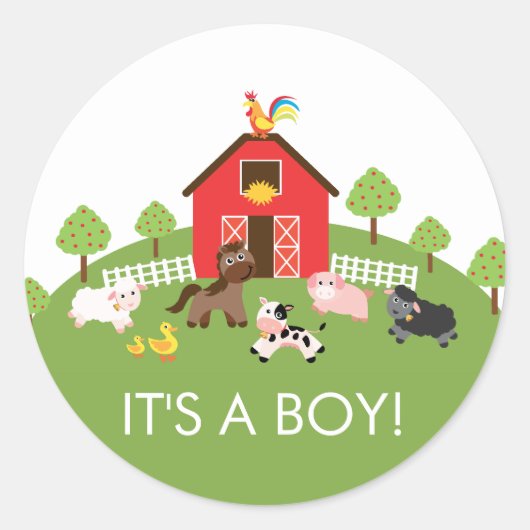 Barnyard Farm Animals Het is een Boy Favor Sticker (Voorkant)
