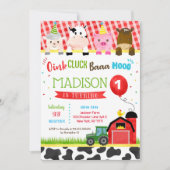 Barnyard Farm Animals Verjaardagsfeestuitnodiginge Kaart (Voorkant)