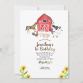 Barnyard Farm Animaux 1er anniversaire Invitation (Devant)