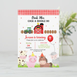 Barnyard Farm Animaux 2e anniversaire Invitations