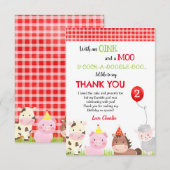 Barnyard Farm Animaux Anniversaire Merci Cartes (Devant / Derrière)