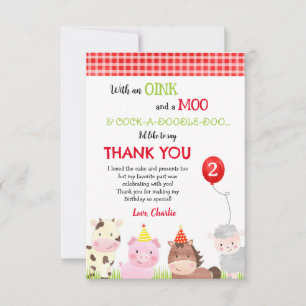 Barnyard Farm Animaux Anniversaire Merci Cartes