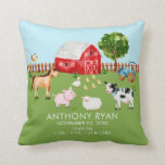 Barnyard Farm Animaux Baby Birth Stats Coussin<br><div class="desc">Coussin d'animaux de ferme pour un bébé garçon ou une petite fille. Facile à personnaliser avec les statistiques de naissance du bébé! Objets correspondants disponibles dans notre boutique.</div>