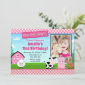 Barnyard Farm Anniversaire Invitation fille rose (Debout devant)