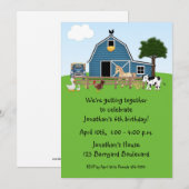 Barnyard Friends, Green, Birthday Invitation (Devant / Derrière)