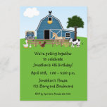 Barnyard Friends, Green, Birthday Invitation<br><div class="desc">Une invitation amusante à la fête d'anniversaire avec un thème baryade. Le design présente une grange bleue et des animaux de ferme sur un arrière - plan vert. Facile à customiser avec les détails de votre événement. Les invitations sont accompagnées d'enveloppes blanches et de votre choix de papier. Graphiques ©...</div>