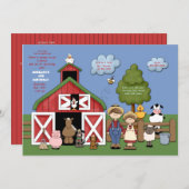 Barnyard Friends Invitation Kaart (Voorkant / Achterkant)