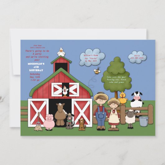 Barnyard Friends Invitation Kaart (Voorkant)