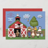 Barnyard Friends Invitation Kaart (Voorkant / Achterkant)