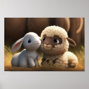 Barnyard Friends Serie - Knuffel Konijn en Lam Poster