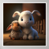 Barnyard Friends Series - Cute Rabbit en Lamb Poster (Voorkant)