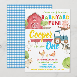 Barnyard Fun 1e Verjaardagsfeestje Boerderij Diere Kaart
