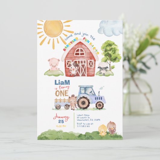 Barnyard Fun 1er anniversaire Invitation (Debout devant)
