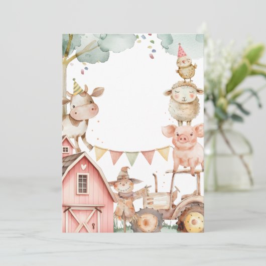 Barnyard Girl Pink Farm 2e Invitation anniversaire (Debout devant)