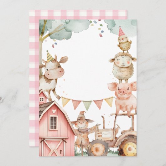 Barnyard Girl Pink Farm 2e Invitation anniversaire (Devant / Derrière)