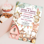 Barnyard Girl Pink Farm 2e Invitation anniversaire