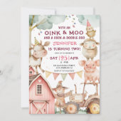 Barnyard Girl Pink Farm 2e Invitation anniversaire (Devant)