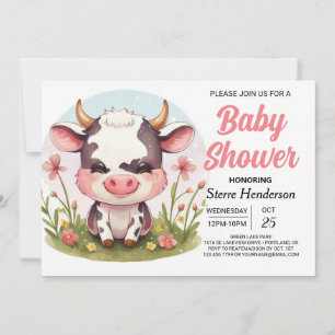 Barnyard Pastel Modern Koe Baby shower Kaart