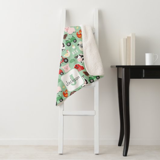 Barnyard Pattern Boerderij Dier Schattige Kind Sherpa Deken (In situ)