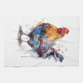 Barnyard Splendor: Waterverf Hen Theedoek (Horizontaal)