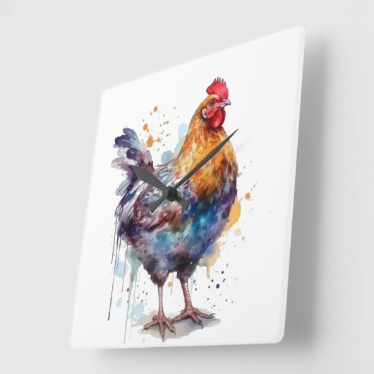 Barnyard Splendor: Waterverf Hen Vierkante Klok (Hoek)