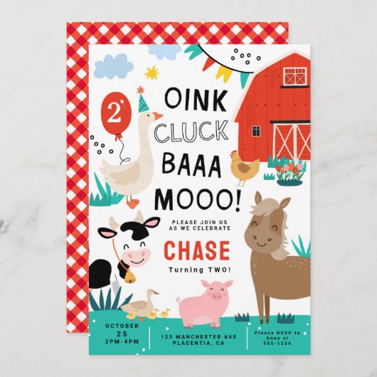 Barnyard verjaardagsfeestje kaart (Voorkant / Achterkant)