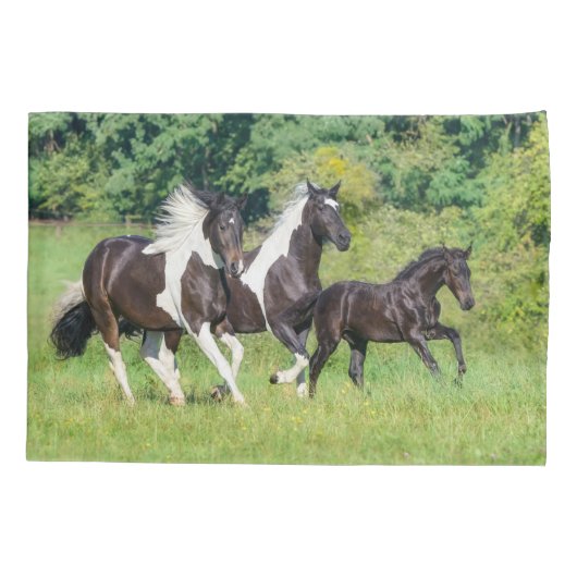 Barock Pinto Horses Herd with Cute Foal Galloping Kussensloop (Achterkant)