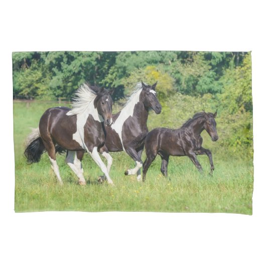 Barock Pinto Horses Herd with Cute Foal Galloping Kussensloop (Voorkant)