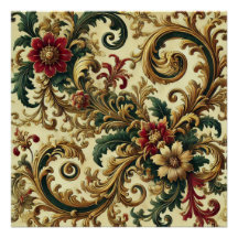 Barok bloempatroon met goud, rood, groen A