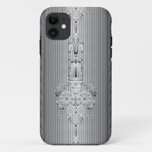Barok bloempatroon met rand grijs iPhone 11 hoesje
